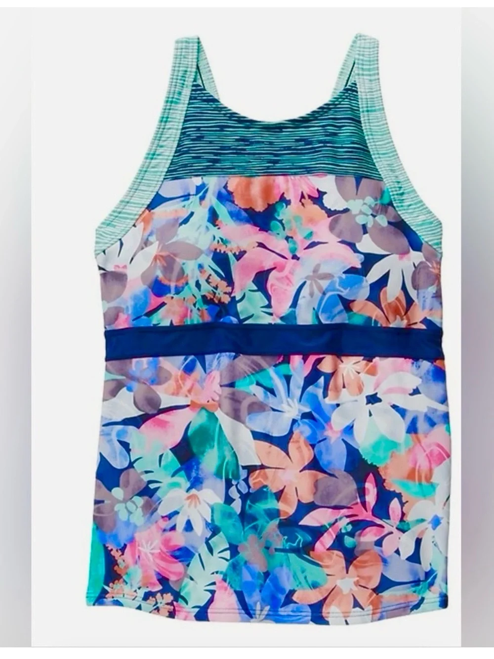 NWT Athleta Girl Surfs Up Floral High-Neck Tankini - Teal Multicolor